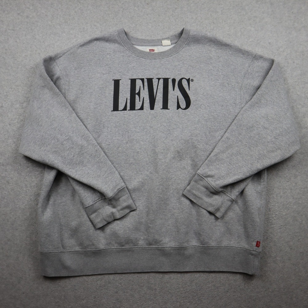 Levis Sweatshirt Mens XL Relaxed Gray Block Logo Crew Neck Fleece Pullover Top